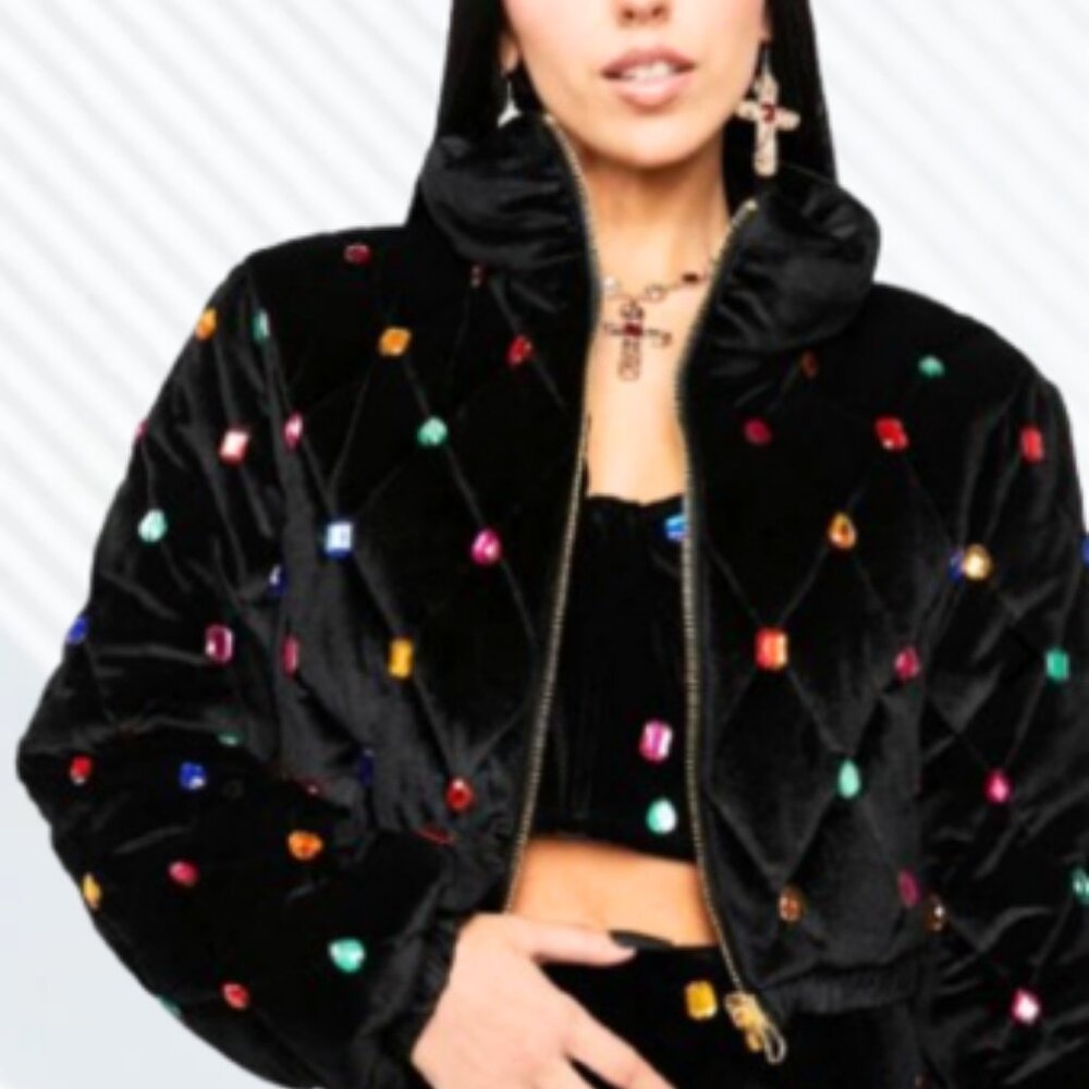 NWT Dolls Kill Horoscopez Sold Out Natural Wonder Bejeweled Puffer Jacket SZ M - Picture 1 of 16
